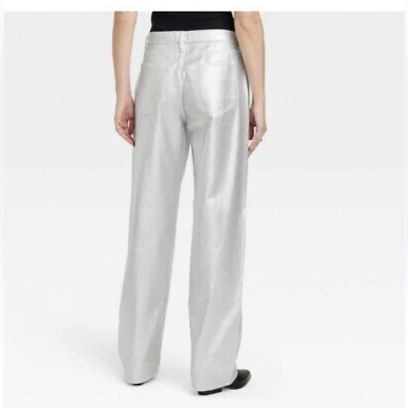 NWT UNIVERSAL THREAD WOMEN MID RISE 90s BAGGY METALLIC SILVER JEANS SIZE 8R - Picture 3 of 10